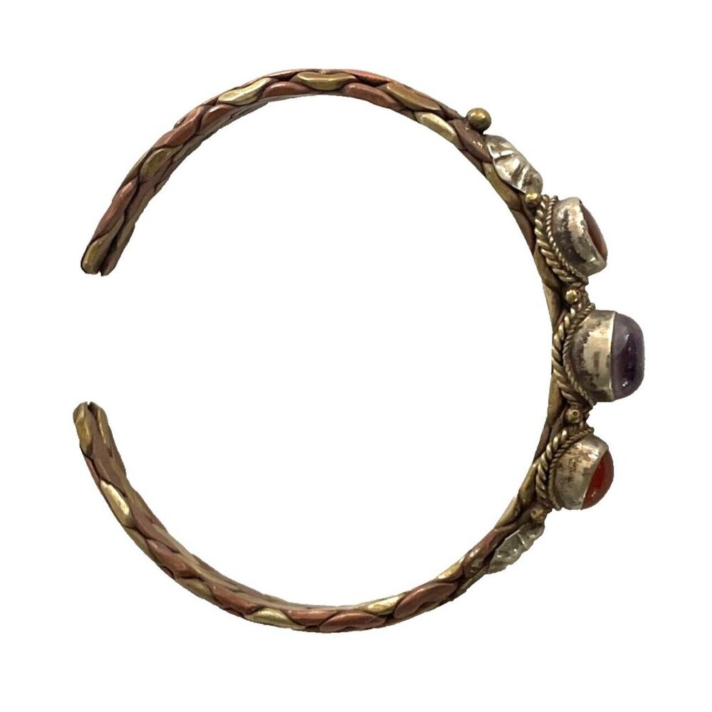 Three Stone Twisted Braid Cuff Bangle Bracelet Vi… - image 5